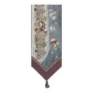 Snow Angel Village Jacquard Woven Table Runner 72x13 Inch Christmas Winter Dining Decor