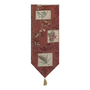 Holiday Foliage with Verse Jacquard Woven Table Runner 72x13 Inch Christmas Dining Decor