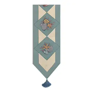Coral Reef White Jacquard Woven Table Runner 72x13 Inch Coastal Ocean Dining Decor