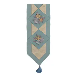 Coral Reef Light Brown Jacquard Woven Table Runner 72x13 Inch Coastal Dining Decor