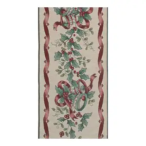 Holly Holiday Jacquard Woven Table Runner 52x13 Inch Christmas Botanical Dining Decor