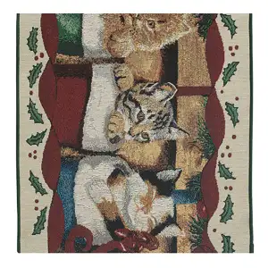 Cats Christmas Party I Jacquard Woven Table Runner 28x13 Inch Holiday Animal Decor