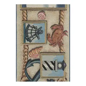 Lighthouse and Sea Shells I Jacquard Woven Table Runner 36x13 Inch Coastal Decor