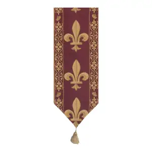 Fleur de Lys Red IV Belgian Jacquard Woven Table Runner 78x12 Inch European Decor