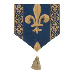 Fleur de Lys Blue VII Belgian Jacquard Woven Table Runner 38x12 Inch European Decor