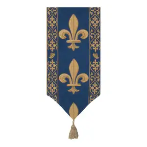 Fleur de Lys Blue VI Belgian Jacquard Woven Table Runner 64x12 Inch European Decor