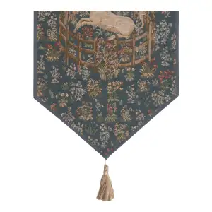 Licorne Captive Bleu Small French Jacquard Woven Table Runner 35x14 Inch Unicorn Decor