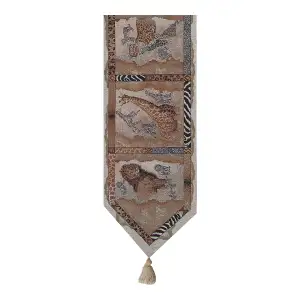 Safari Animals I Beige Tassel Jacquard Woven Table Runner 72x13 Inch Wildlife Decor