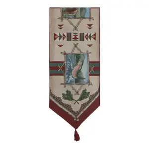 Rustic Retreat Red Tassels Jacquard Woven Table Runner 74x13 Inch Country Dining Decor