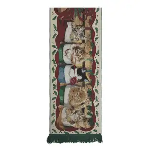 Cat Christmas Party Large Jacquard Woven Table Runner 75x13 Inch Holiday Animal Decor