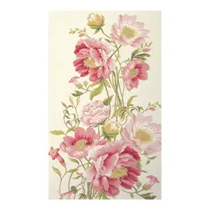 Peonies White French Jacquard Woven Table Runner 71x19 Inch Floral Botanical Dining Decor
