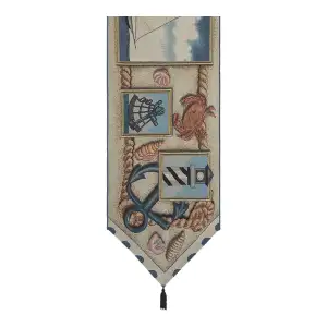 Nautical Scene II Black Tassels Jacquard Woven Table Runner 66x13 Inch Coastal Decor