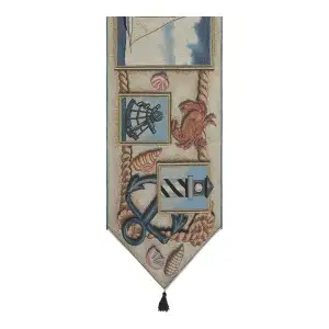 Nautical Scene III Black Tassels Jacquard Woven Table Runner 64x13 Inch Coastal Decor