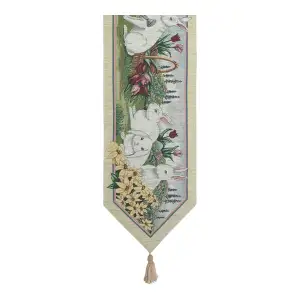 Rabbit Garden Chenille Woven Table Runner 70x13 Inch Spring Country Dining Table Decor
