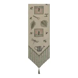 Garden Elements Large Green Tassel Jacquard Woven Table Runner 86x13 Inch Botanical Decor