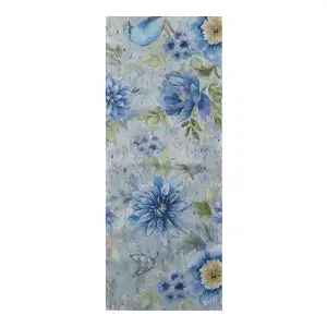 Spring Mix Bluebird Floral Jacquard Woven Table Runner 70x13 Inch Bird Botanical Decor