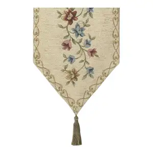 Cream Lily Chenille Woven Table Runner 38x13 Inch Floral Botanical Dining Table Decor