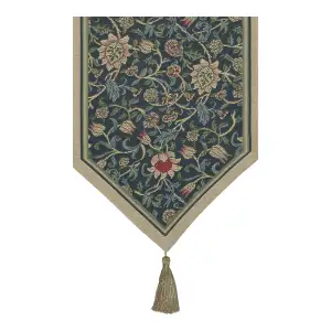 Fleur de Morris Blue Belgian Jacquard Woven Table Runner 45x13 Inch Floral Decor
