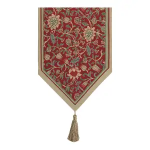 Fleur de Morris Red Belgian Jacquard Woven Table Runner 45x13 Inch Floral Decor