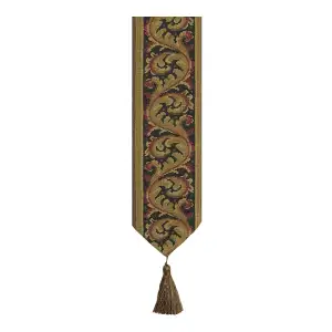 Black Acanthe Belgian Tapestry Bell Pull 44 x 6 in Acanthus Floral Jacquard Woven European Decorative Decor
