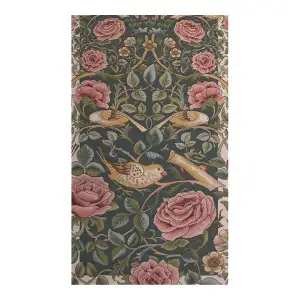 Roses and Birds II Blue French Jacquard Woven Table Runner 70x19 Inch Botanical Decor