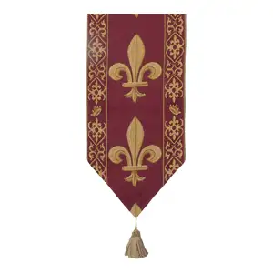 Fleur de Lys Red Belgian Jacquard Woven Table Runner 64x12 Inch European Dining Decor