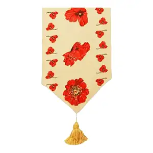 Red Poppy French Jacquard Woven Table Runner 47x14 Inch Floral Botanical Dining Decor