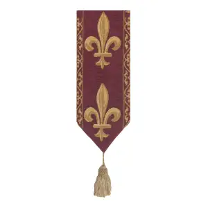 Fleur De Lys Red I Belgian Tapestry Bell Pull 44 x 6 in Heraldic Jacquard Woven European Decor