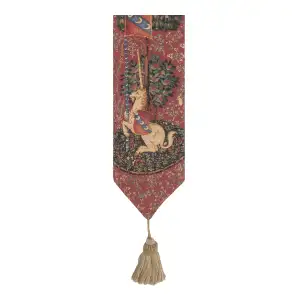 Unicorn and Lion European Bell Pull 44 x 6 in Medieval Heraldic Jacquard Woven Traditional Decorative Home Decor