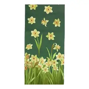 Daffodils Dark Green French Jacquard Woven Table Runner 71x19 Inch Botanical Dining Decor