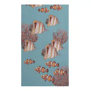 Exotic Fish Blue French Jacquard Woven Table Runner 71x19 Inch Coastal Dining Decor