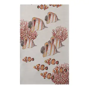 Exotic Fish White French Jacquard Woven Table Runner 71x19 Inch Coastal Dining Decor