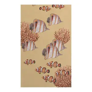 Exotic Fish Yellow French Jacquard Woven Table Runner 71x19 Inch Coastal Dining Decor