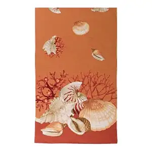 Shells Orange French Jacquard Woven Table Runner 71x19 Inch Coastal Seashell Dining Decor
