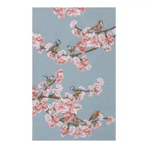 Passerines Branch Blue French Jacquard Woven Table Runner 71x19 Inch Bird Botanical Decor