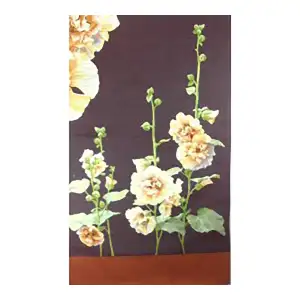 Pink Hollyhocks Grey French Jacquard Woven Table Runner 71x19 Inch Floral Dining Decor