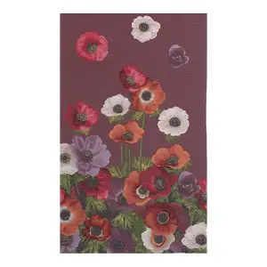 Anemones Purple French Jacquard Woven Table Runner 71x19 Inch Floral Botanical Dining Decor
