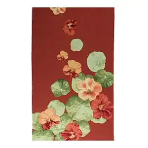Nasturtium Red French Jacquard Woven Table Runner 71x19 Inch Floral Botanical Dining Decor