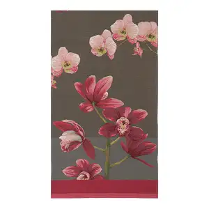 Pink Orchids Grey French Jacquard Woven Table Runner 71x19 Inch Floral Dining Decor