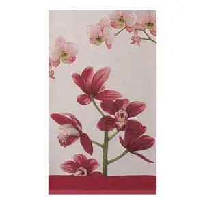 Pink Orchids White French Jacquard Woven Table Runner 71x19 Inch Floral Dining Decor