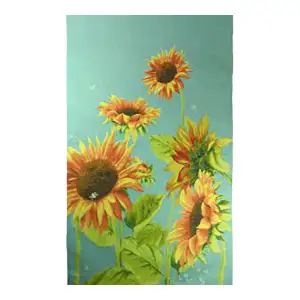 Sunflowers Blue French Jacquard Woven Table Runner 71x19 Inch Floral Botanical Dining Decor