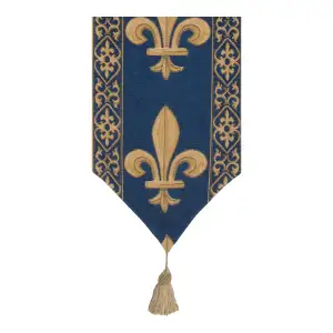 Fleur de Lys Blue Belgian Jacquard Woven Table Runner 48x12 Inch European Dining Decor