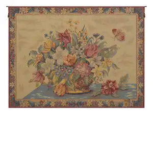 Panier de Fleurs Fond Jaune French Tapestry Wall Hanging 28x39 Inch Cotton Jacquard Woven Wall Tapestry