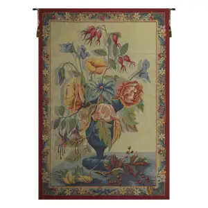 Bouquet de Fleurs Creme French Tapestry 80x59 Floral Bouquet Botanical Jacquard Woven Wall Hanging Elegant French Decor