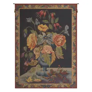 Bouquet de Fleurs Bleu French Tapestry 80x58 Blue Floral Bouquet Botanical Jacquard Woven Wall Hanging French Home Decor