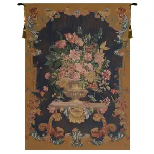Bouquet XVIII in Bleu French Tapestry Wall Hanging 58x44 Inch Cotton Jacquard Woven Wall Tapestry
