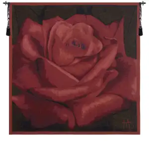 Pierre Joseph Redoute Rose Rouge French Tapestry Wall Hanging 57x57 Inch Cotton Jacquard Woven Wall Tapestry