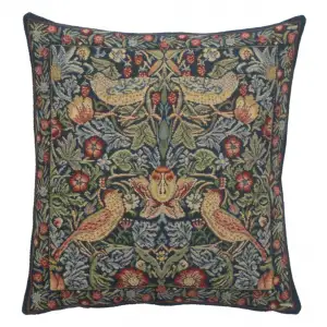 Blue Strawberry Belgian Tapestry Pillow Cover 16x16 inch Cotton Jacquard Woven Cushion Cover