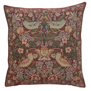Red Strawberry Belgian Tapestry Pillow Cover 16x16 inch Cotton Jacquard Woven Cushion Cover