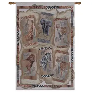 Safari Animals Fine Art Tapestry 36 in. x 26 in African Wildlife Safari Jacquard Woven Wall Hanging Kids Room Decor